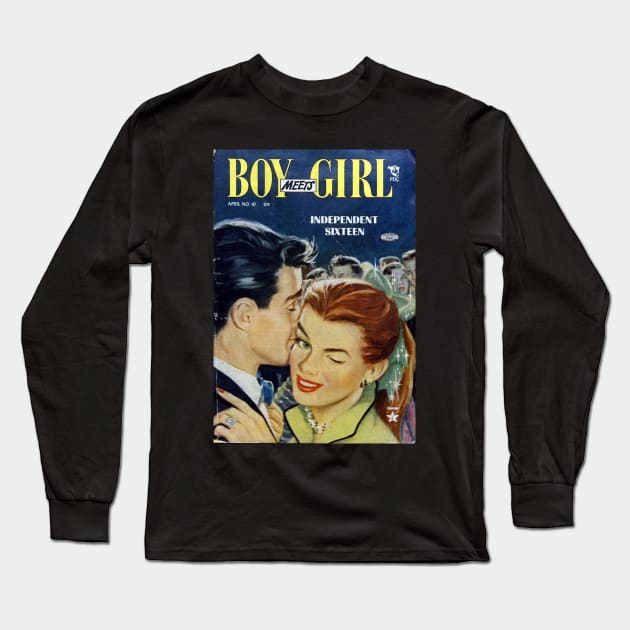 Vintage Romance Comic Book Cover - Boy Meets Girl Long Sleeve T-Shirt by Slightly Unhinged